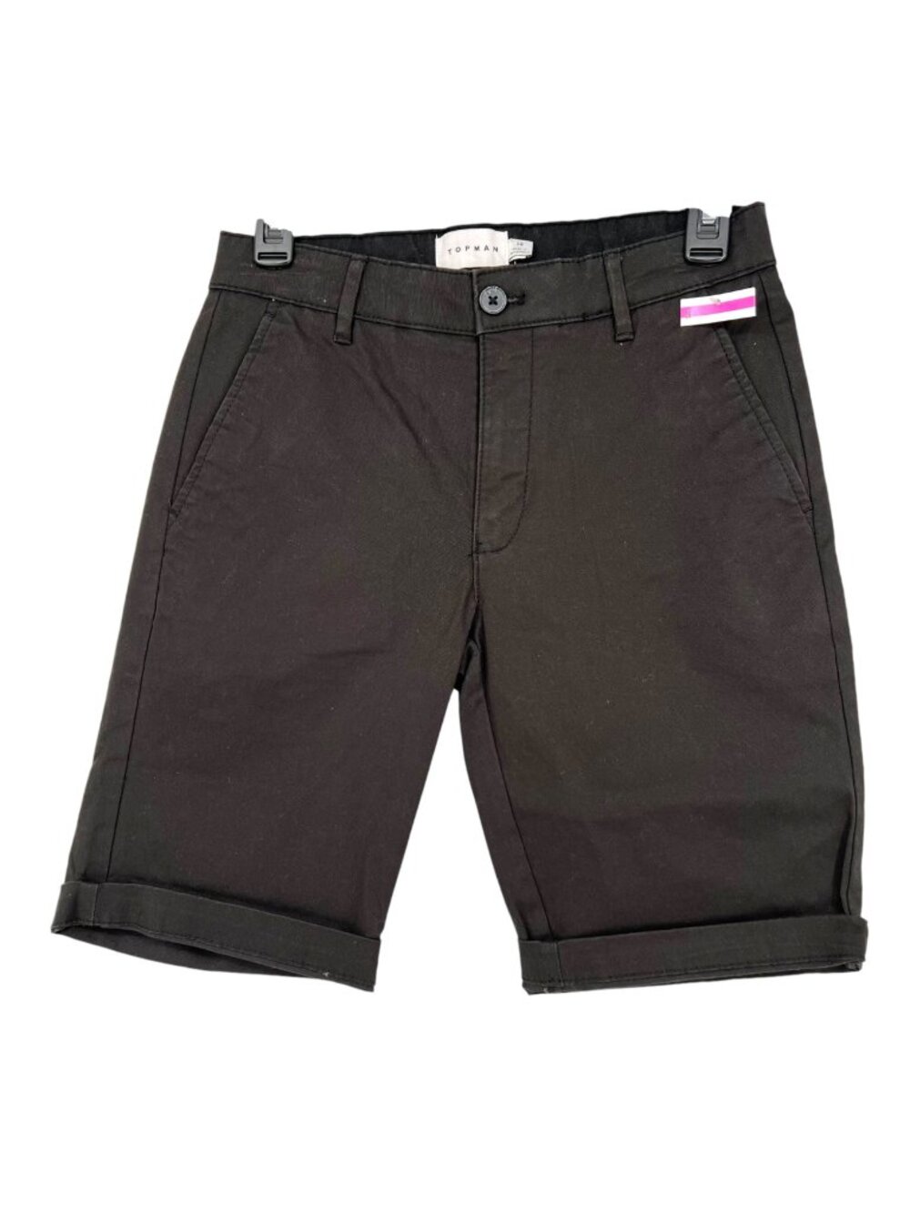 Topman Mens Black Chino Cuffed Flat Front Shorts Size 28 NWT Minimalist Preppy